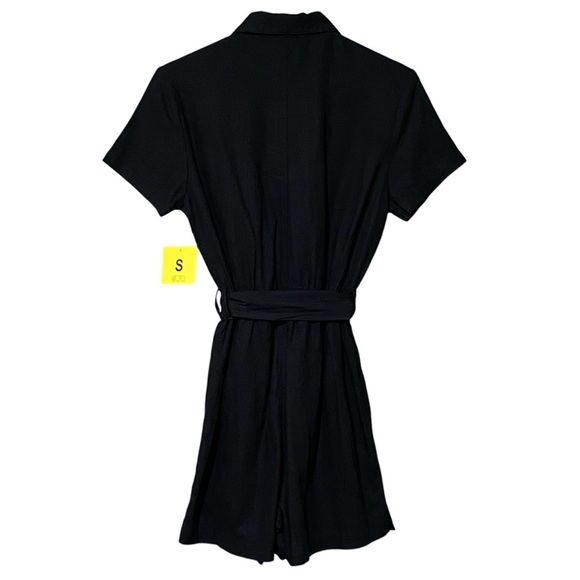 Matty M Linen Blend Button Front Romper S Black Belted Multi-Pocket NWT - Picture 2 of 7